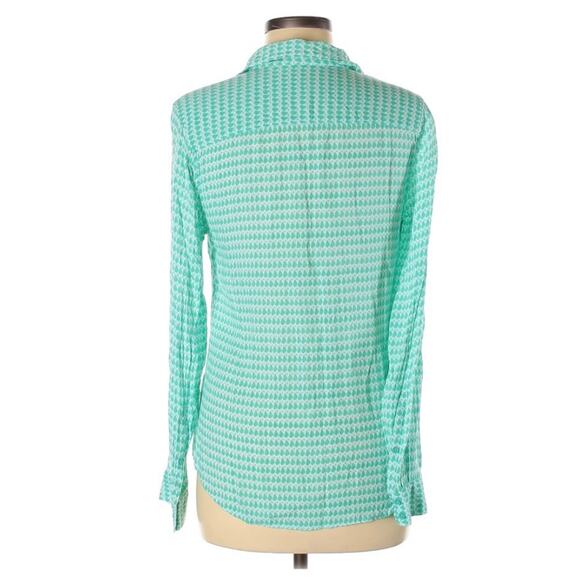 Eddie Bauer‎ Shirt Button Front Shaped Fit Green White Print Women's Medium - Picture 2 of 12